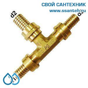 18140 Herz, P551806 Тройник  латунный под надвижную гильзу, 18x2,5-25x3,5-18x2,5